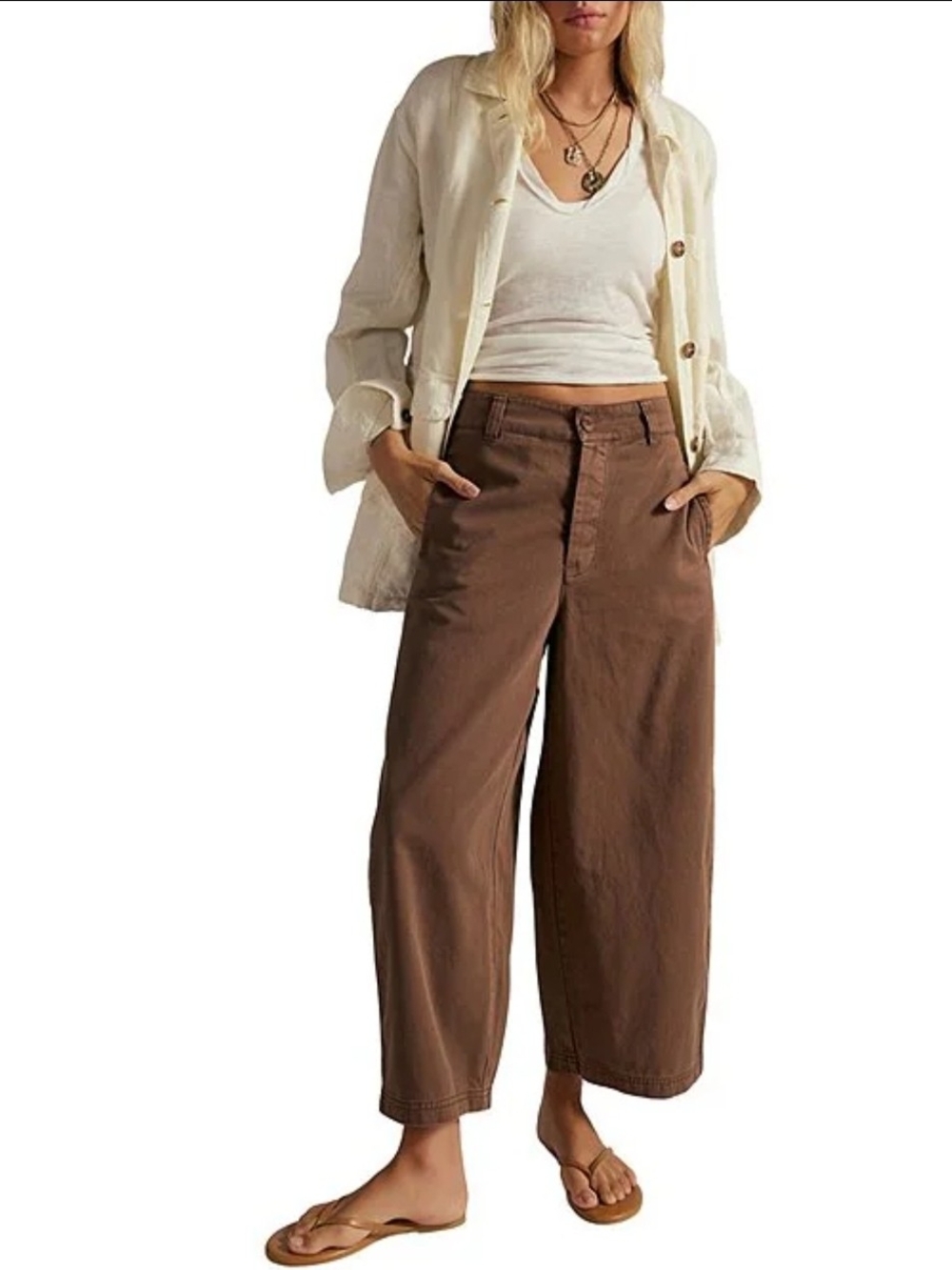 NWT Free People We The Free Laydown Chino Trousers Wide Leg Pants Brown 4